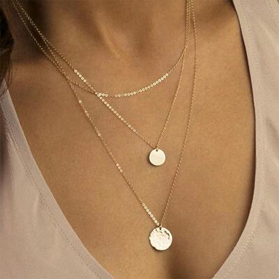 St.delan欧美跨境新款 layered necklaces 几何圆形吊坠 饰品批