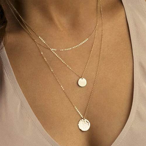 St.delan欧美跨境新款 layered necklaces 几何圆形吊坠 饰品批