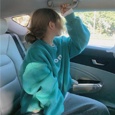 春秋韩版2025新款宽松中长款薄款字母印花无帽大码长袖卫衣女