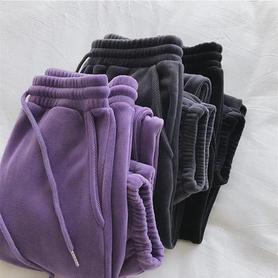 678(米呢复合真超)运动裤女秋冬加绒加厚束脚裤阔腿休闲保暖卫