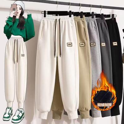 加绒加厚卫裤女秋冬季2025新款高腰铅笔裤宽松显瘦束脚休闲运动裤