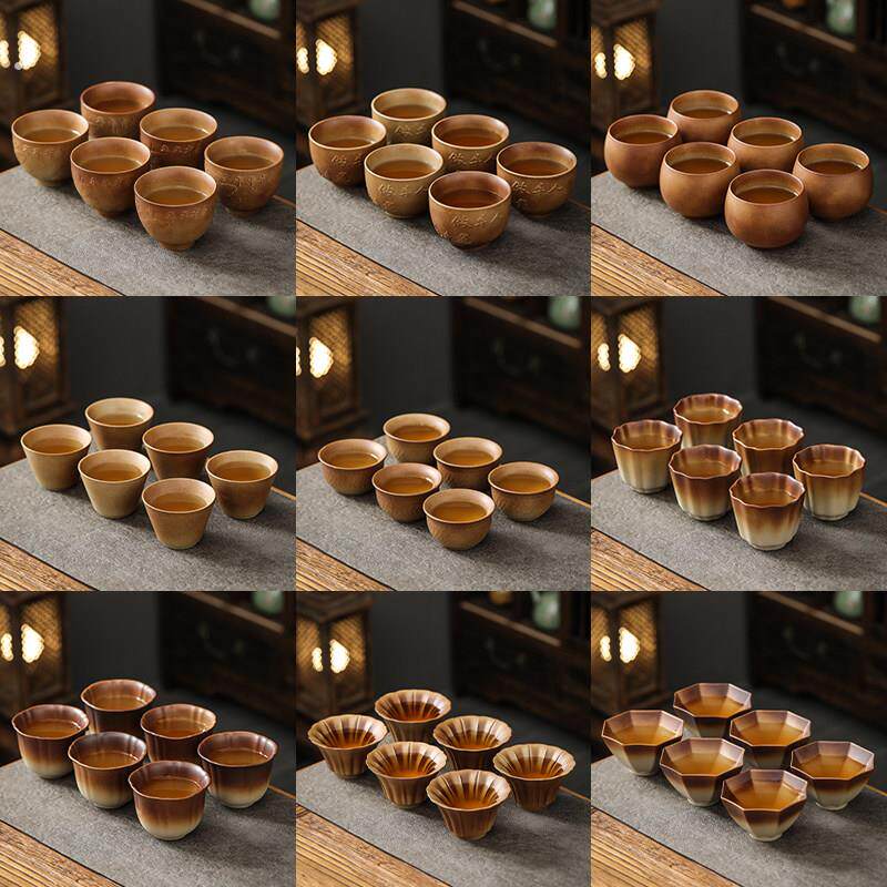 围炉煮茶手工柴烧茶杯复古粗陶功夫茶具斗笠个人喝茶杯主人杯配件