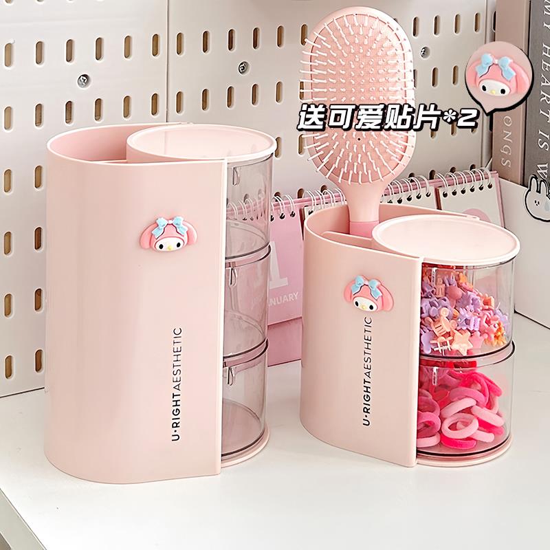 儿童发饰收纳盒可旋转多层透明防尘发圈女孩发夹发圈橡皮筋发箍