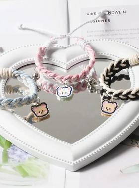 网红闺蜜手錬二人一对小学生高颜值三人手錬磁铁相吸手环情侣款