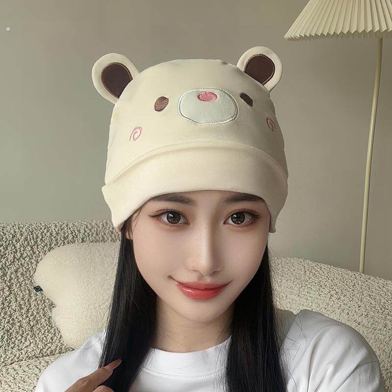 新款可爱月子帽双层纯棉厚款产妇坐月子保暖防风帽子孕妇帽产后