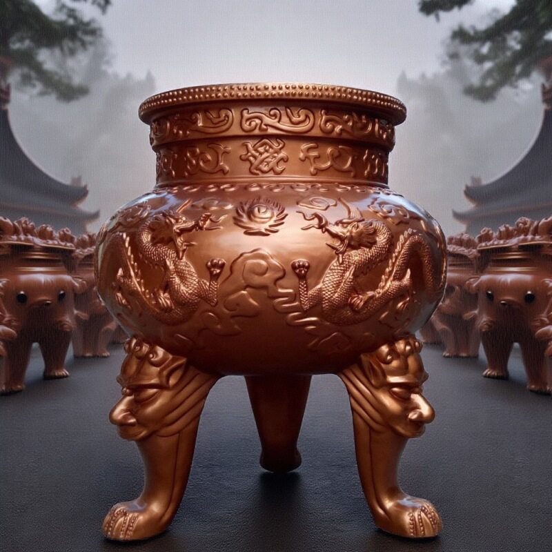 玻璃钢三脚仿铜圆龙鼎传统中国风格公园园林城市广场摆件定制