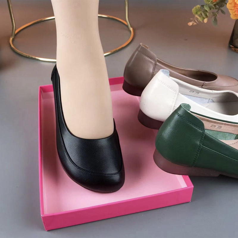 真皮浅口软底单鞋女夏季平底软皮套脚妈妈鞋牛皮纯色舒适大码女鞋