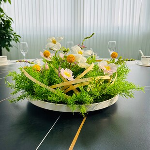 轻奢桌面仿真花艺酒店餐桌花大圆桌中间装 新中式 饰摆件包间转盘花