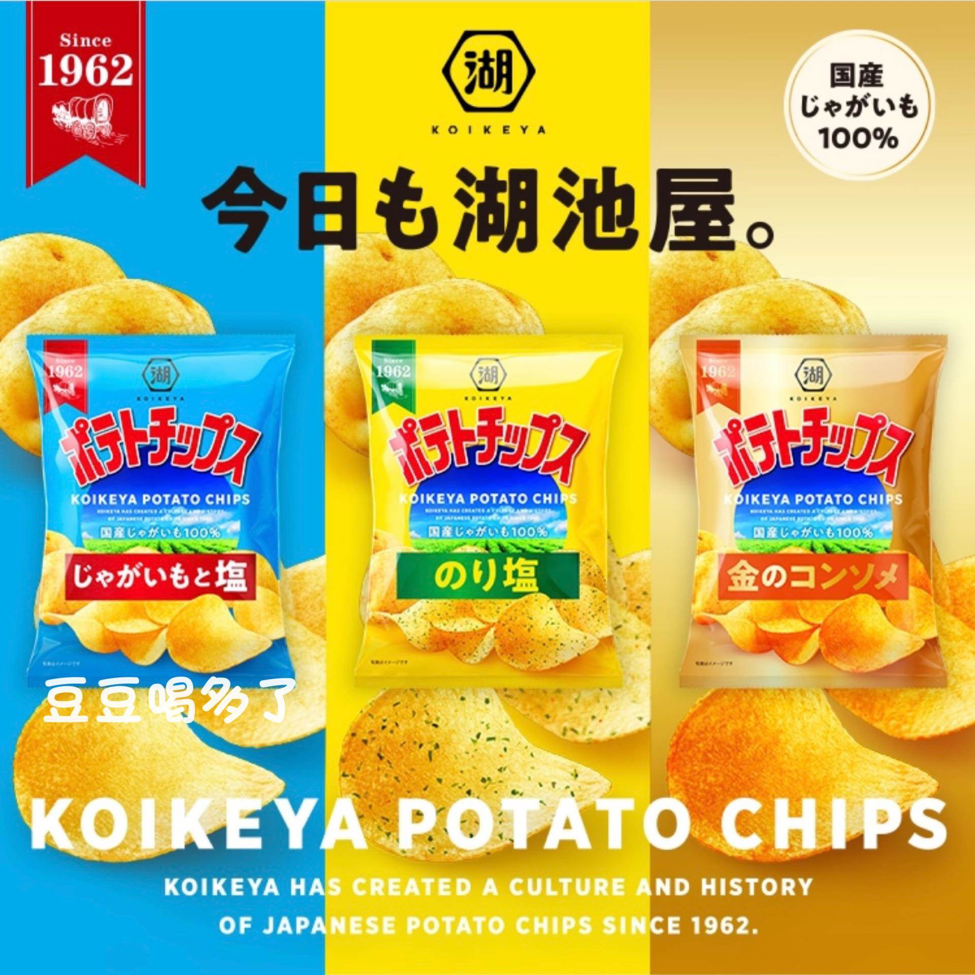现货 日本本土湖池屋黄金清汤蒜香土豆盐味薄脆薯片零食袋装60g