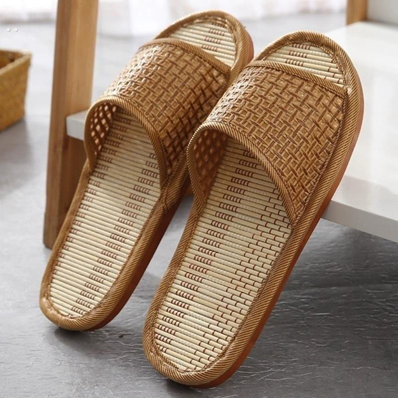 2024新款草席拖鞋夏季竹编藤草居家男士情侣室内软底木地板凉鞋女