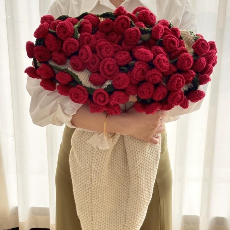 玫瑰花束毯子成品永生花午睡花毯手工材料情人节礼物彷真编织毛毯
