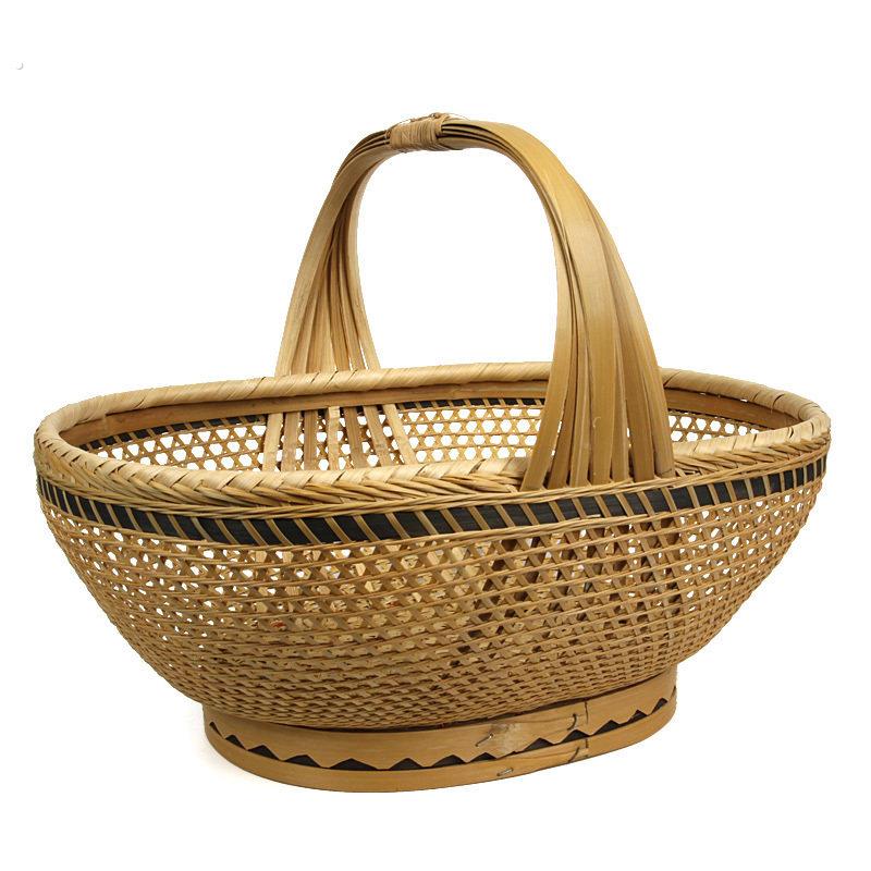 精编 篮子 精品 买菜篮 收纳篮 竹编 竹提篮 竹篮 竹筐 本色 古典