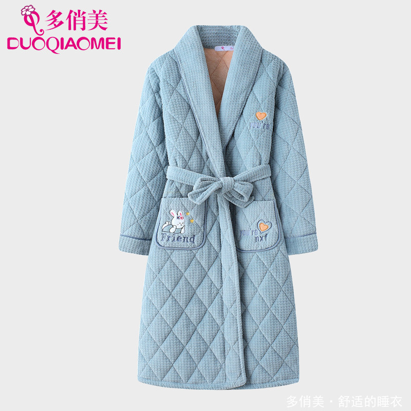 珊瑚绒夹棉睡衣女秋冬款睡袍日式浴袍冬季加厚保暖浴衣法兰绒外套