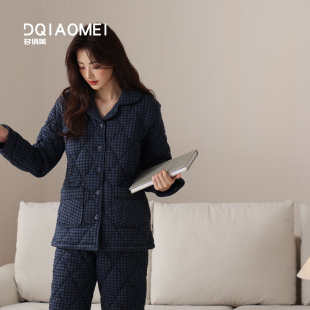 保暖棉袄冬天套装 可外穿睡衣女冬款 加厚夹棉纯棉家居服小格子开衫