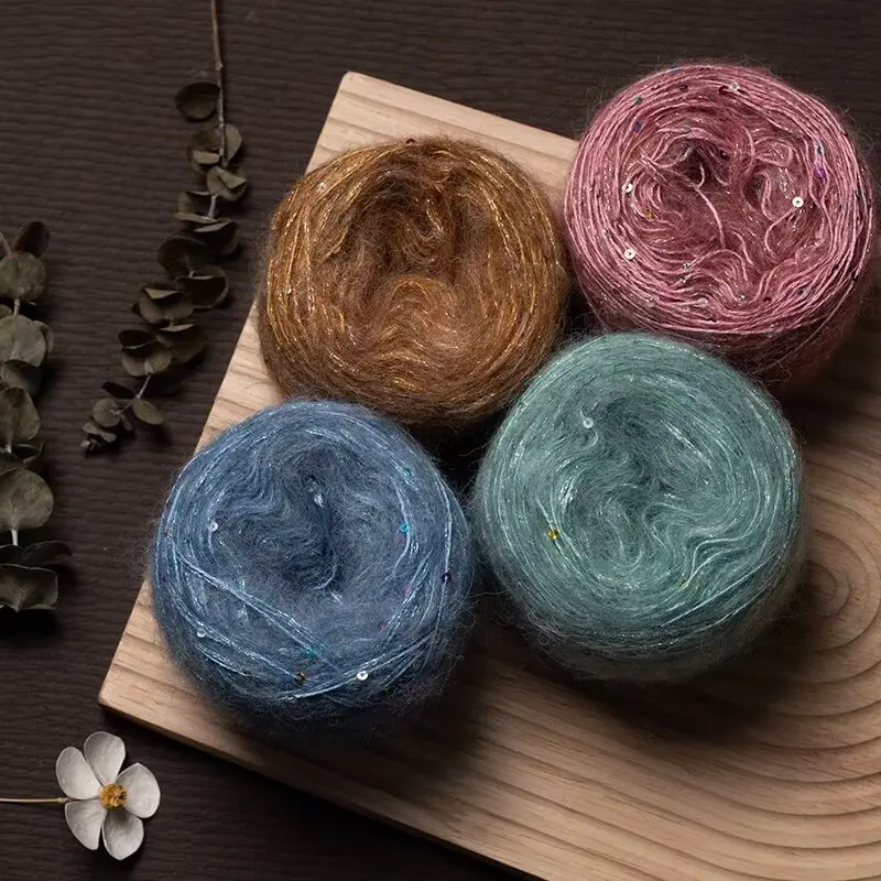 大小亮片马海毛线羊毛线手工编织材料包钩针棒针围巾帽子披肩