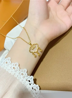 周家同款祥云长命锁吊坠仿18k黄金项链女0字链沙金高保色项链锁骨