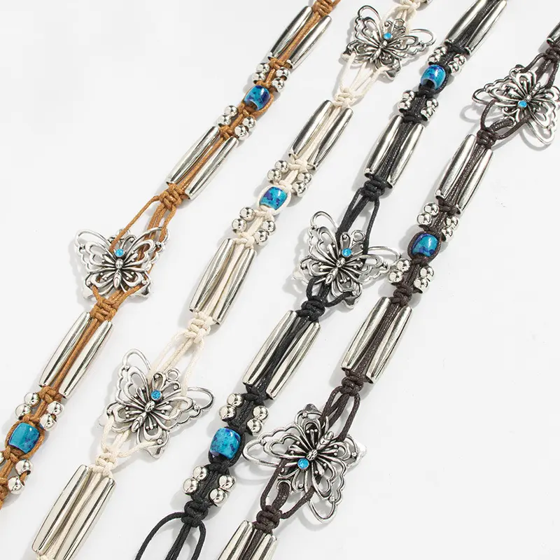 新款波西米亚风银珠编织打结民族风手工女休闲度假风腰绳