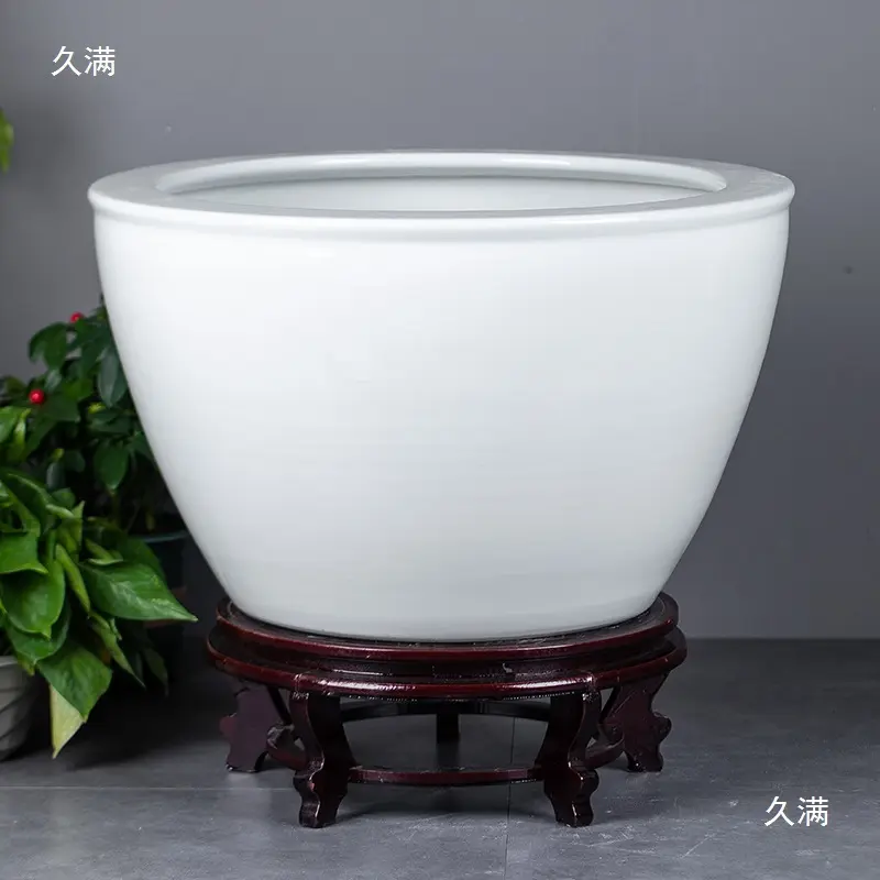 鱼缸室外庭院流水摆件陶瓷白色水缸古法养鱼阳台睡莲荷花大缸大水
