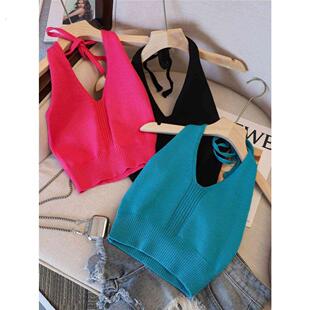 小吊带外穿辣妹抹胸美背上衣女夏天设计感系带挂脖针织打底背心女