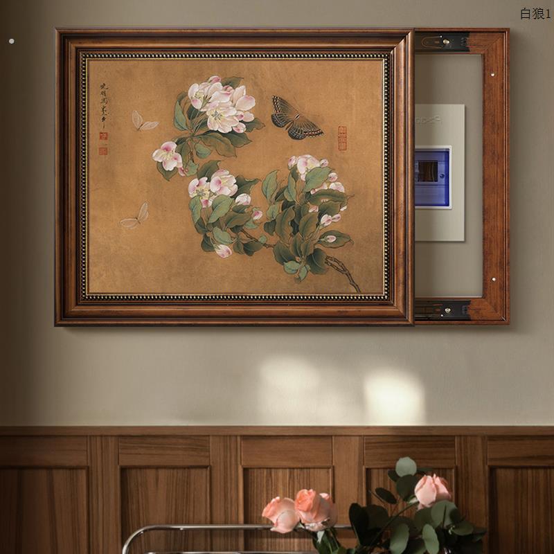 推拉电表箱仿古浮雕框遮挡配电柜壁画墙面凸出隐藏挂画导轨滑道画