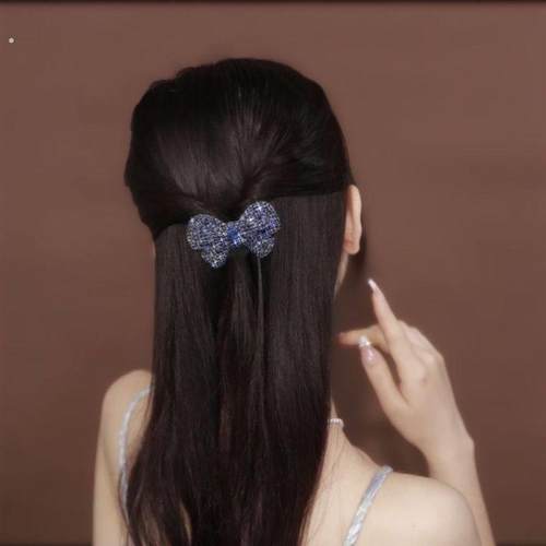 高级感蝴蝶结发夹后脑勺发卡半扎气质百搭女一字夹镶钻弹簧夹夹子