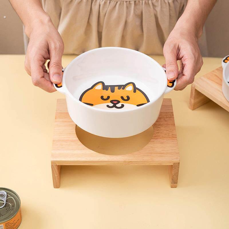 韩国狗碗猫碗陶瓷神奇动物双耳碗猫食盆狗盆宠物碗带碗架保护颈椎