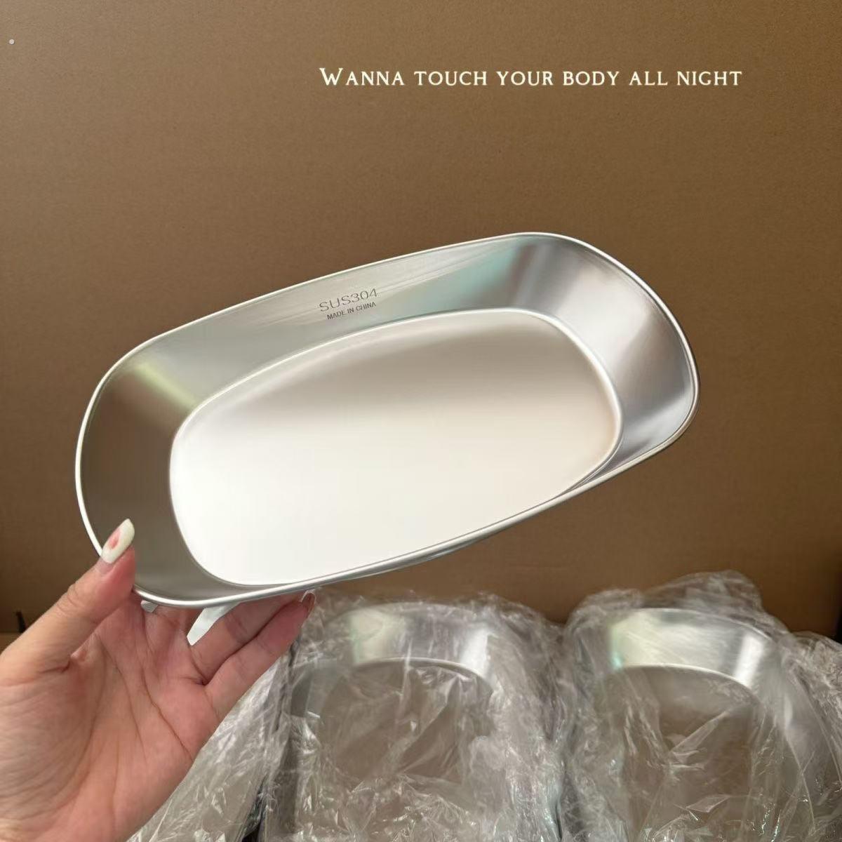 出口外贸单！建议多屯几个！304不锈钢盘子 户外野餐平底马口托盘