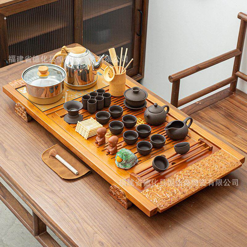 全自动底部上水烧水壶嵌入式茶具套装一体茶台海陶瓷功夫整套茶盘