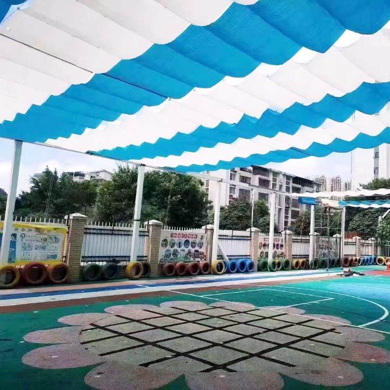 幼儿园遮阳网操场伸缩波浪电动折叠遮阳帘操场遮阳防晒泳池顶棚帘