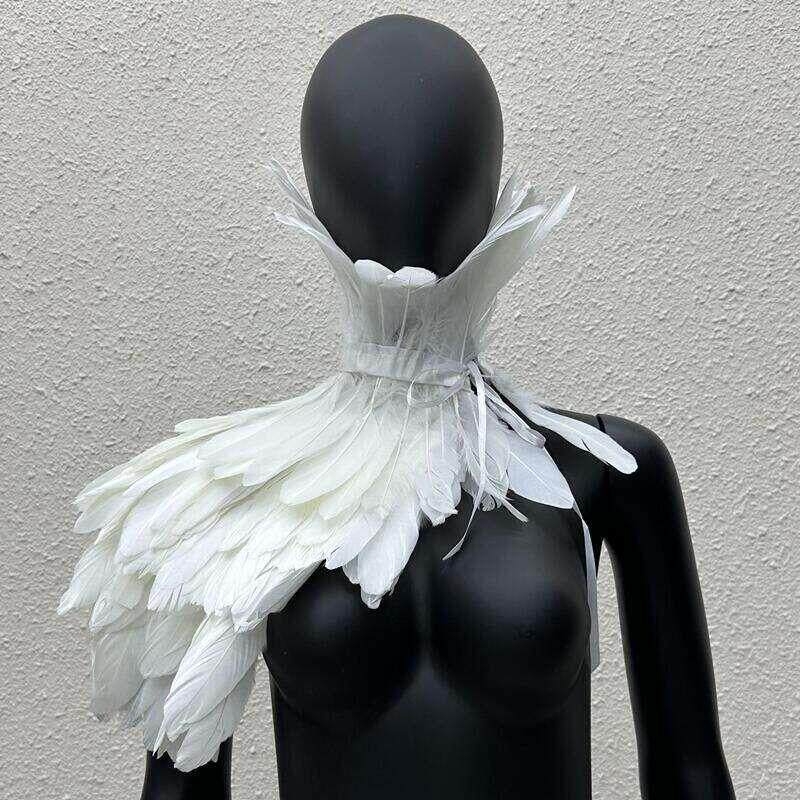 哥特风格羽毛披肩假领子舞台走秀化妆舞会万圣节服装配件