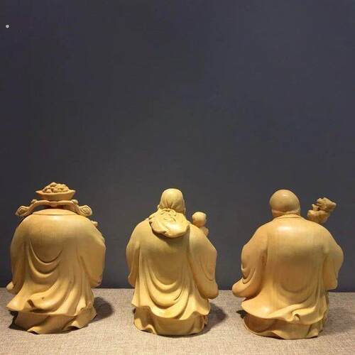 崖柏木雕刻福禄寿三星人物神像实木玄关装饰品长辈贺寿礼物桌摆.