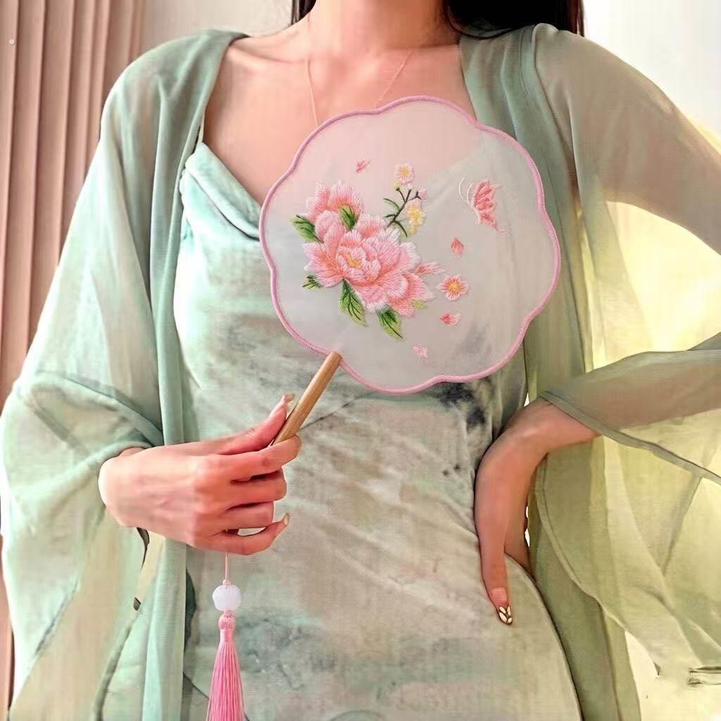 豆蔻梢头舞蹈扇子古风扇子半透明长柄网红舞蹈扇汉服摄影配饰