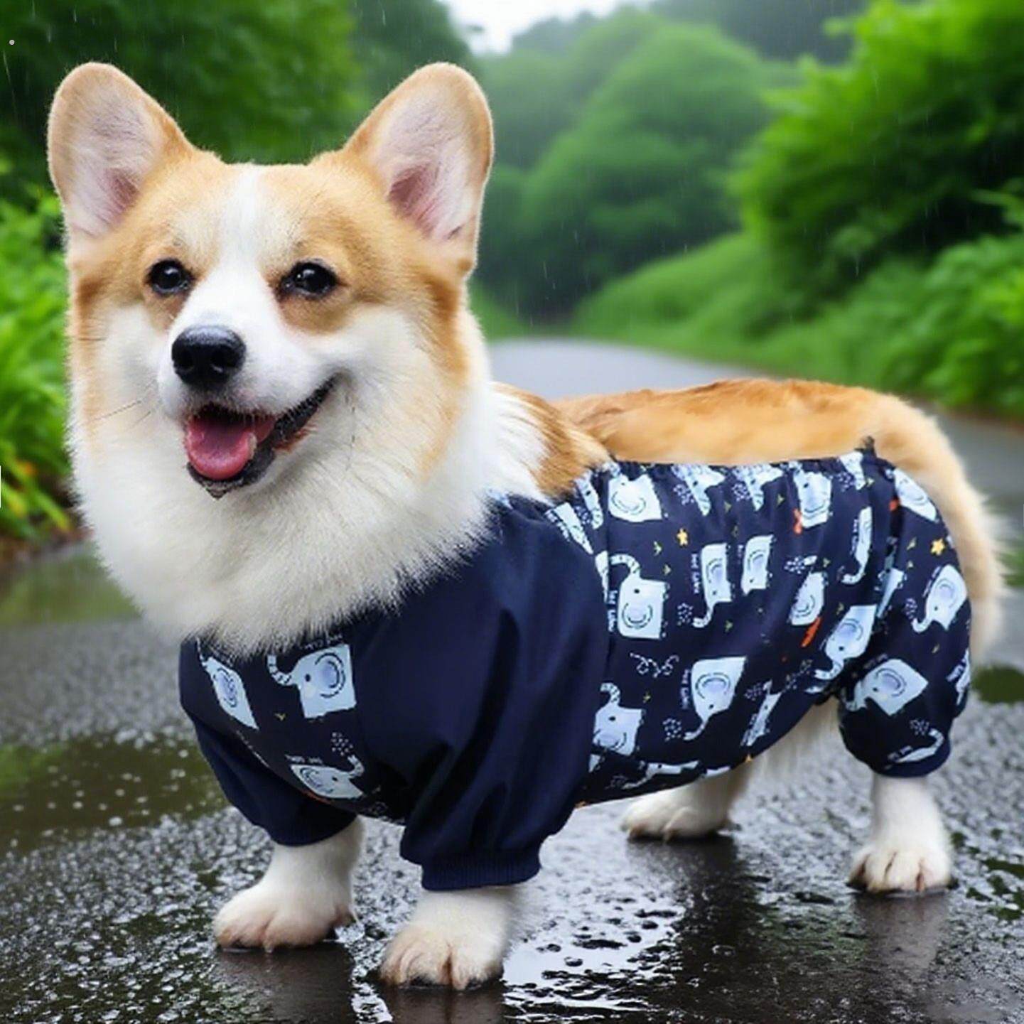 宠物狗狗肚兜衣服四脚薄款防水雨衣柯基防脏护肚衣防尘裤四脚衣夏