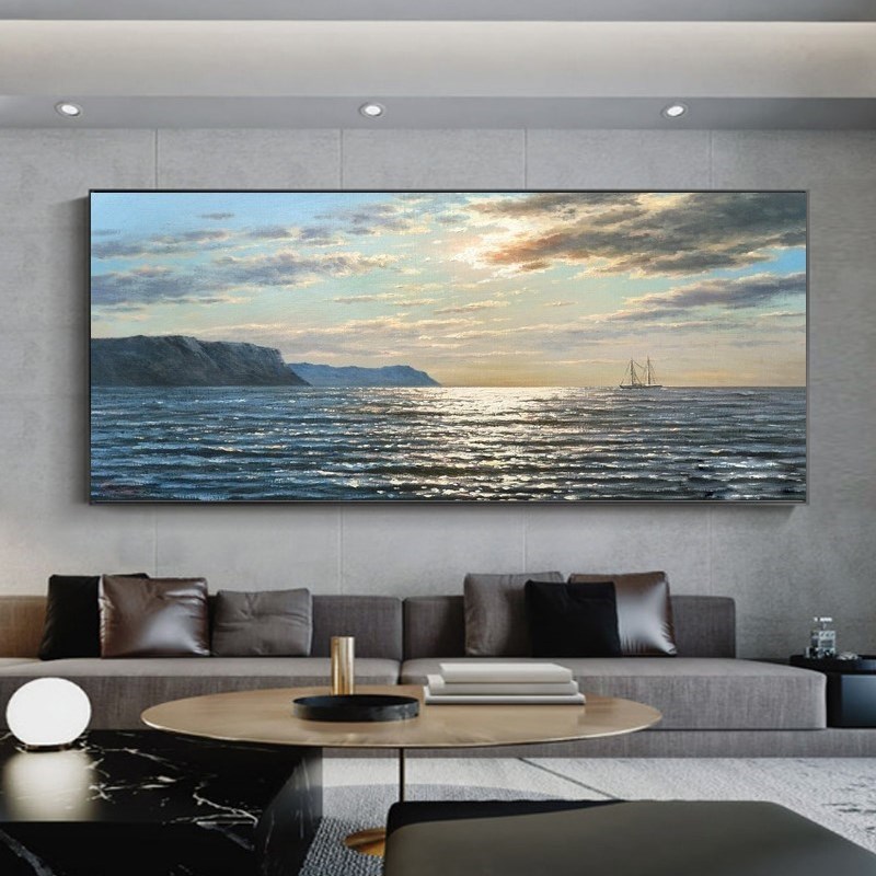 纯手绘风景油画现代客厅轻奢大海景装饰画立体挂画沙发背景墙壁画图片