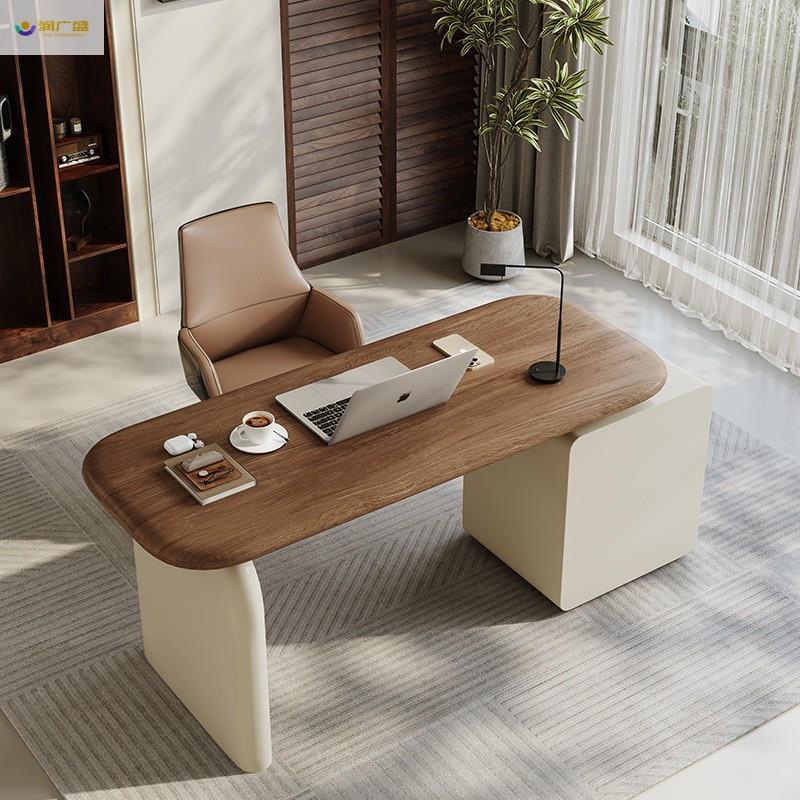 润广盛实木书桌书房电脑桌家用卧室可伸缩极简奶油中古风新款