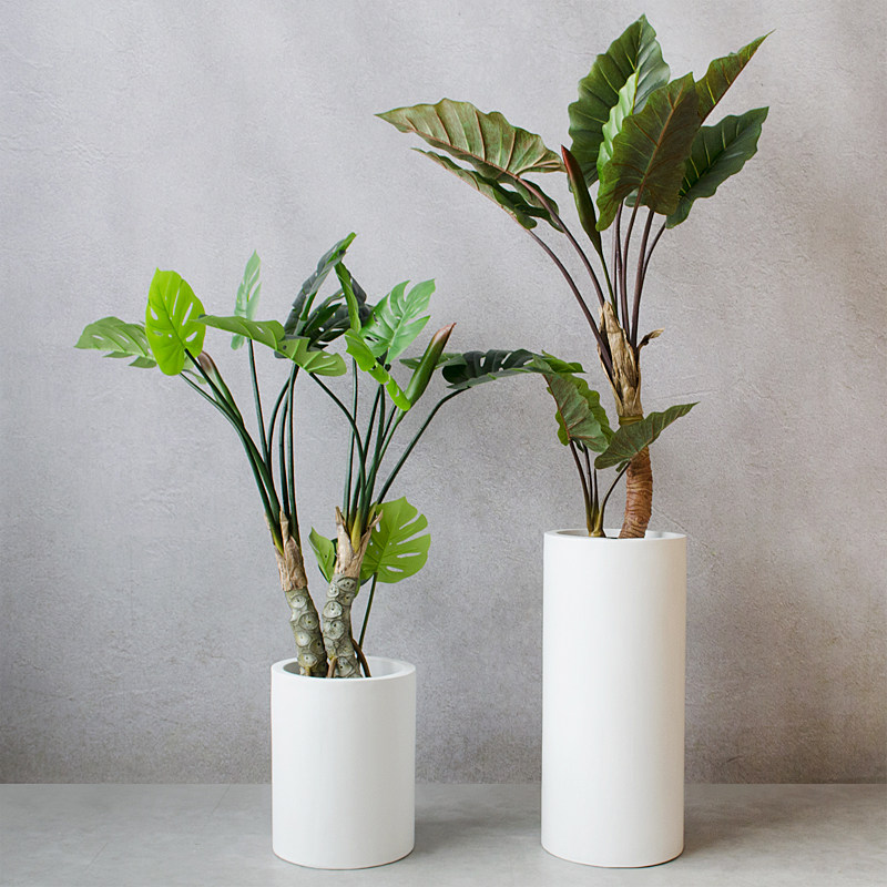 简约现代直筒玻璃纤维落地大花瓶家居样板间样品屋展示中心软装饰