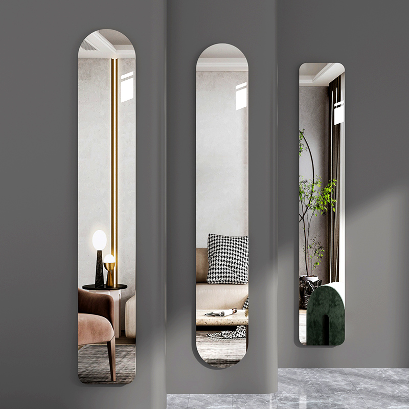 无框超窄穿衣镜长条玻璃玄关试衣镜壁挂式小户型全身镜子贴墙自粘
