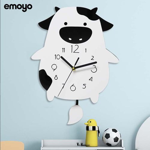 儿童可爱卡通静音奶牛摇摆挂钟客厅现代简约卡通表艺术卧室个性