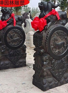 青石门墩抱鼓石貔貅石头门口石雕门当石鼓墩门墩庭院雕刻抱鼓麒麟