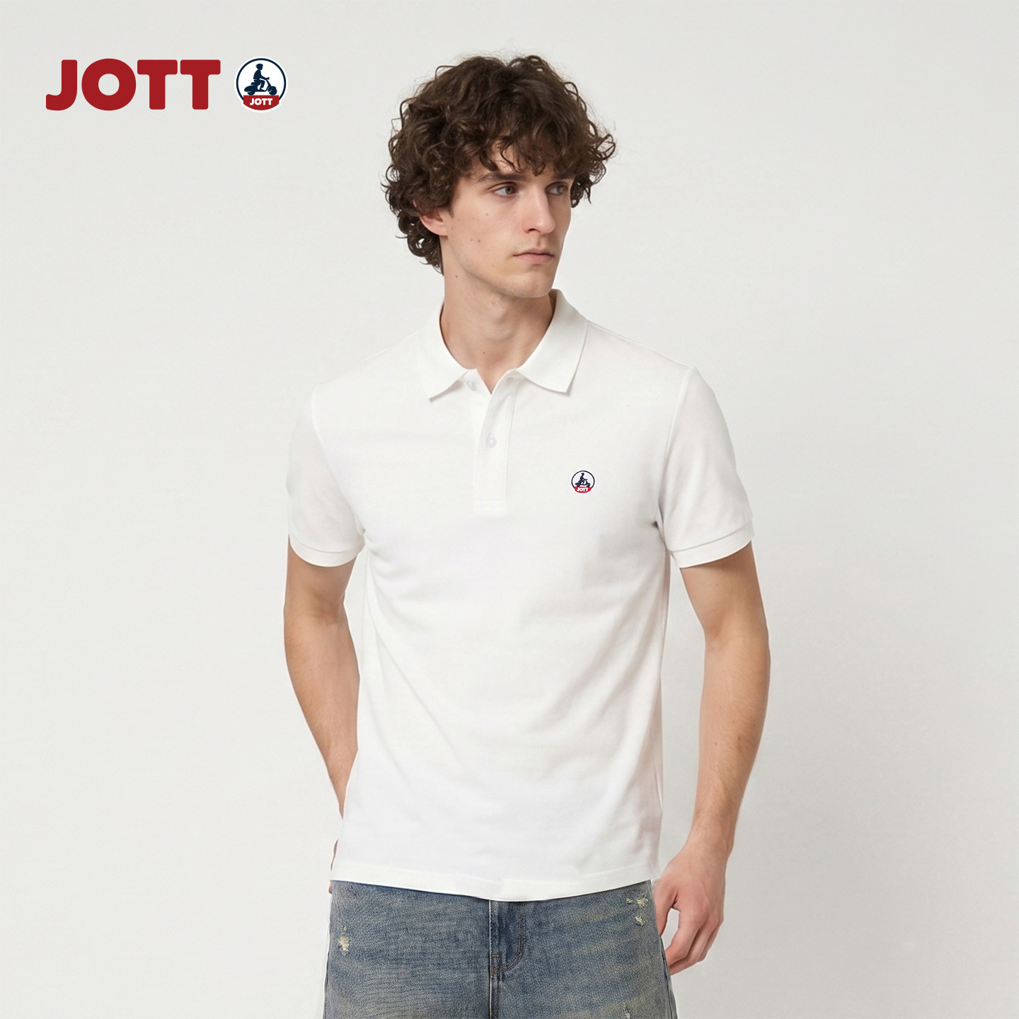 JOTT/正肩品质polo衫简约法式套头上衣T恤纯色短袖男士夏季新款图片
