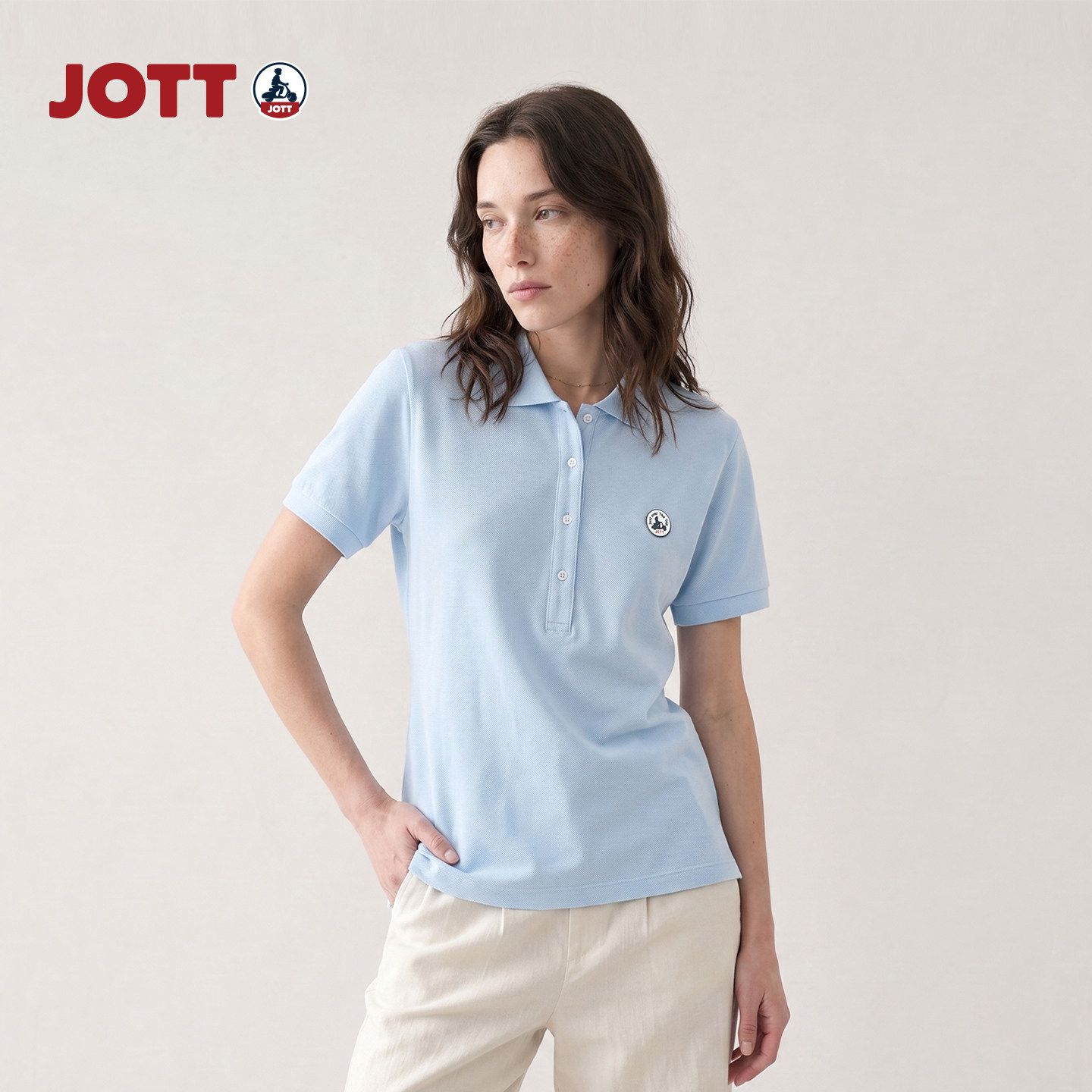 JOTT/舒适透气棉质polo衫简约时尚品质套头短袖上衣女夏季直筒款图片