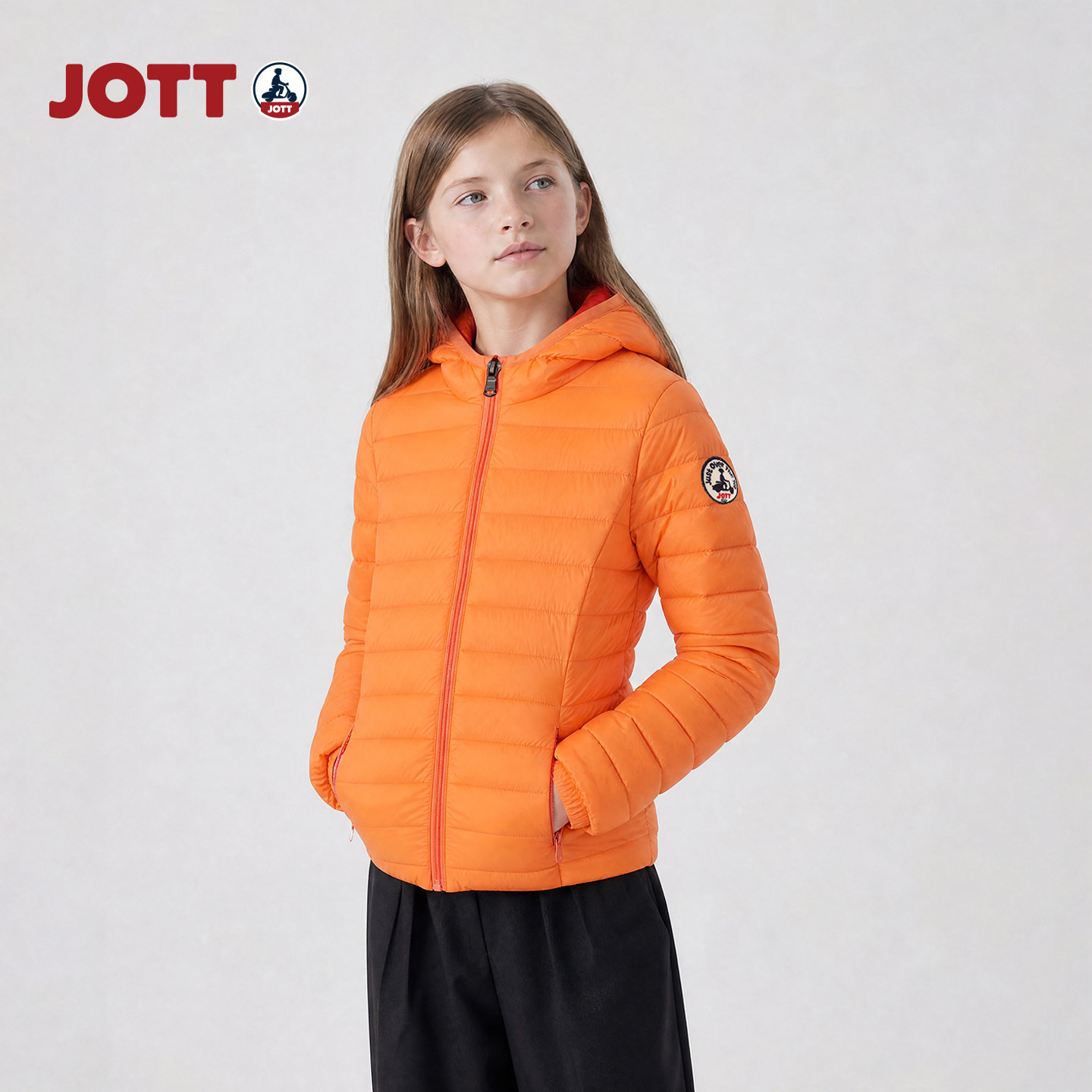 JOTT/排骨线轻薄羽绒服 简约时尚连帽长袖外套 男女童装儿童秋冬图片