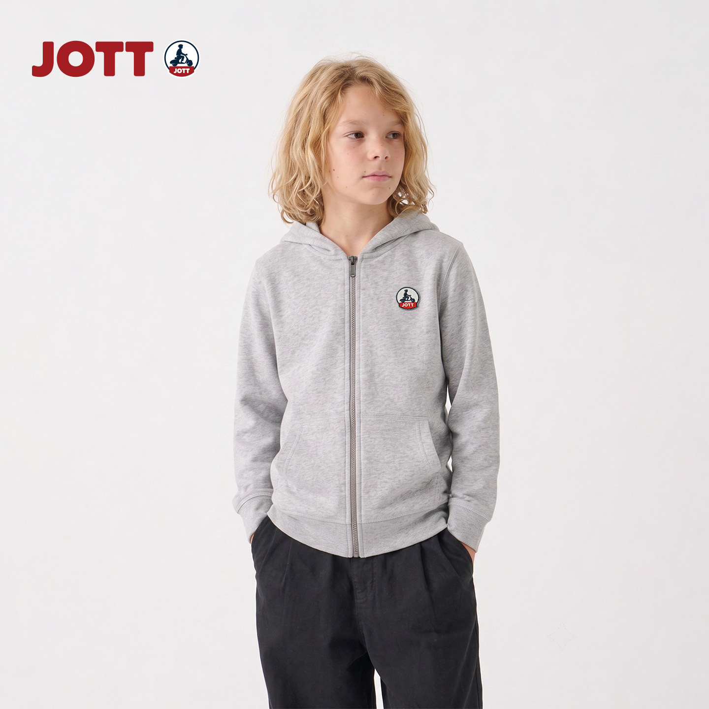 JOTT/儿童中性连帽拉链开衫简约时尚卫衣外套长袖男女童装春秋款图片