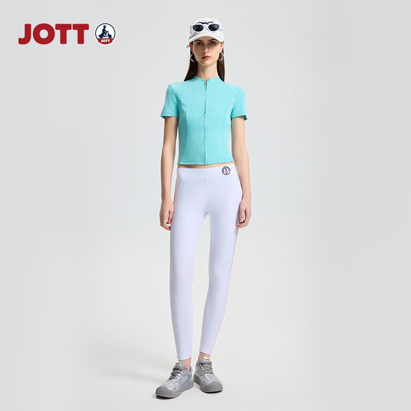 JOTT/女士紧身运动裤弹力透气高腰瑜伽裤显瘦健身九分打底裤