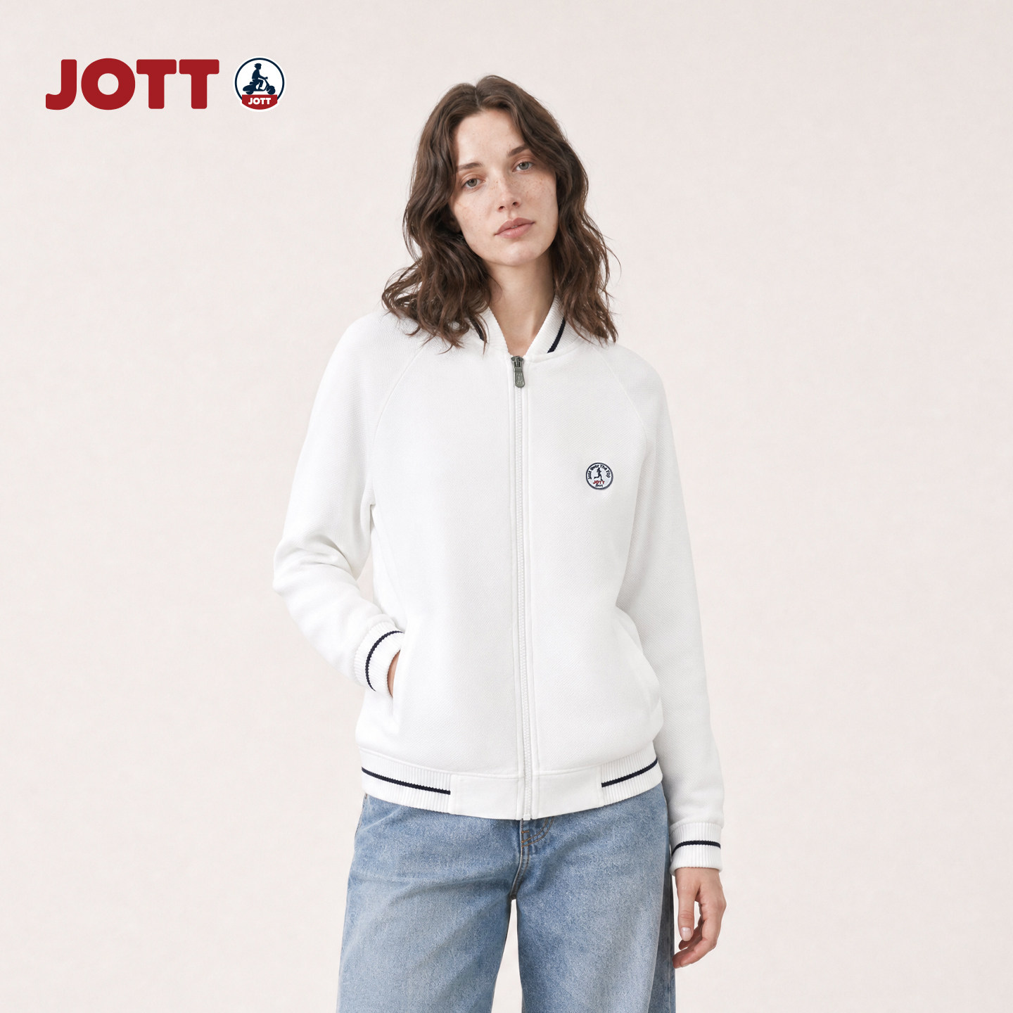 JOTT/棉质棒球领拉链开衫简约时尚长袖夹克纯色外套女士春秋季图片