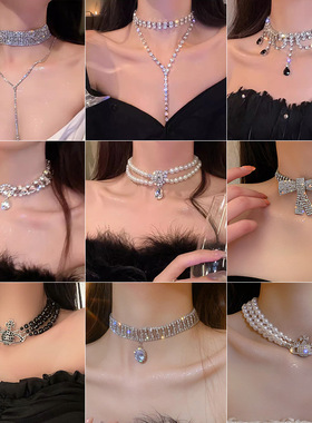 超闪新娘礼服项链耳环套装2025新款爆款锁骨链女高级感颈链