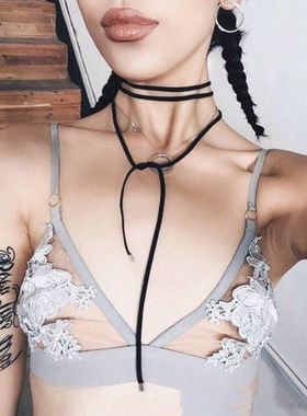 欧美性感系带黑色丝绒蝴蝶结项圈女辣妹choker锁骨链脖子绑带颈链