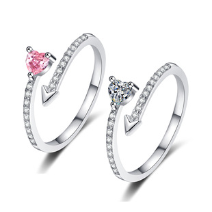 韩版新款爱心时尚锆石一箭穿心情侣戒指ins小众轻奢高级开口指环