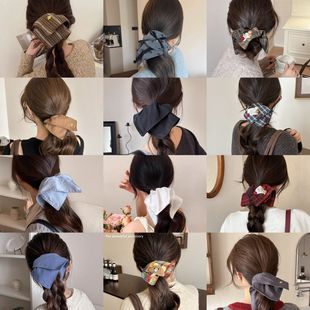 韩式方格布艺大肠发圈大号方巾扎发发绳发饰春秋高级感扎马尾头饰