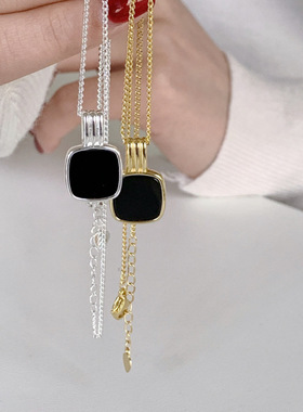 几何方形四边形百搭项链黑色滴胶项链小众高级感春夏配饰新中式女